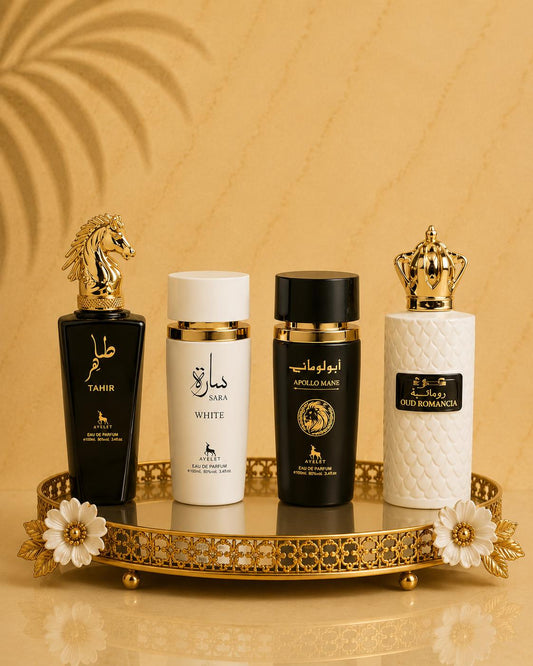 Set 4 Parfumuri Orientale ( 2xDama + 2xBarbat) - Tahir + Sara White + Apollo Black + Oud Romancia