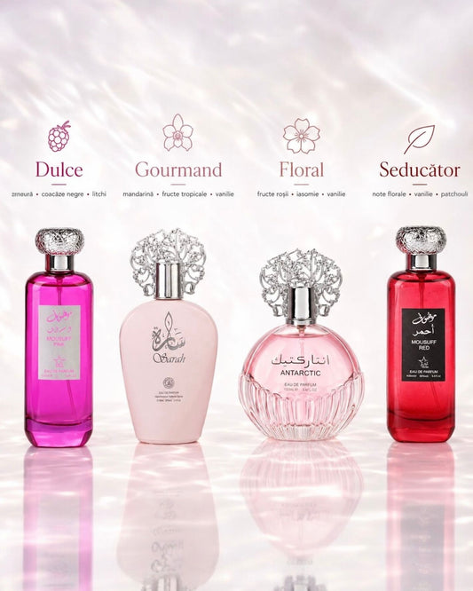 Set 4 Parfumuri Orientale De Dama - Mousuff Red + Sarah + Antartic Pink + Mousuff Pink