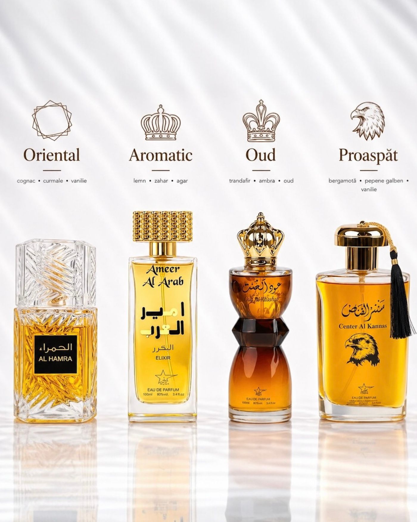 Set 4 Parfumuri Orientale Barbatesti - Al Hamra Royal +  Ameer Arab Elixir + Oud Al Khashab + Center al Kannas