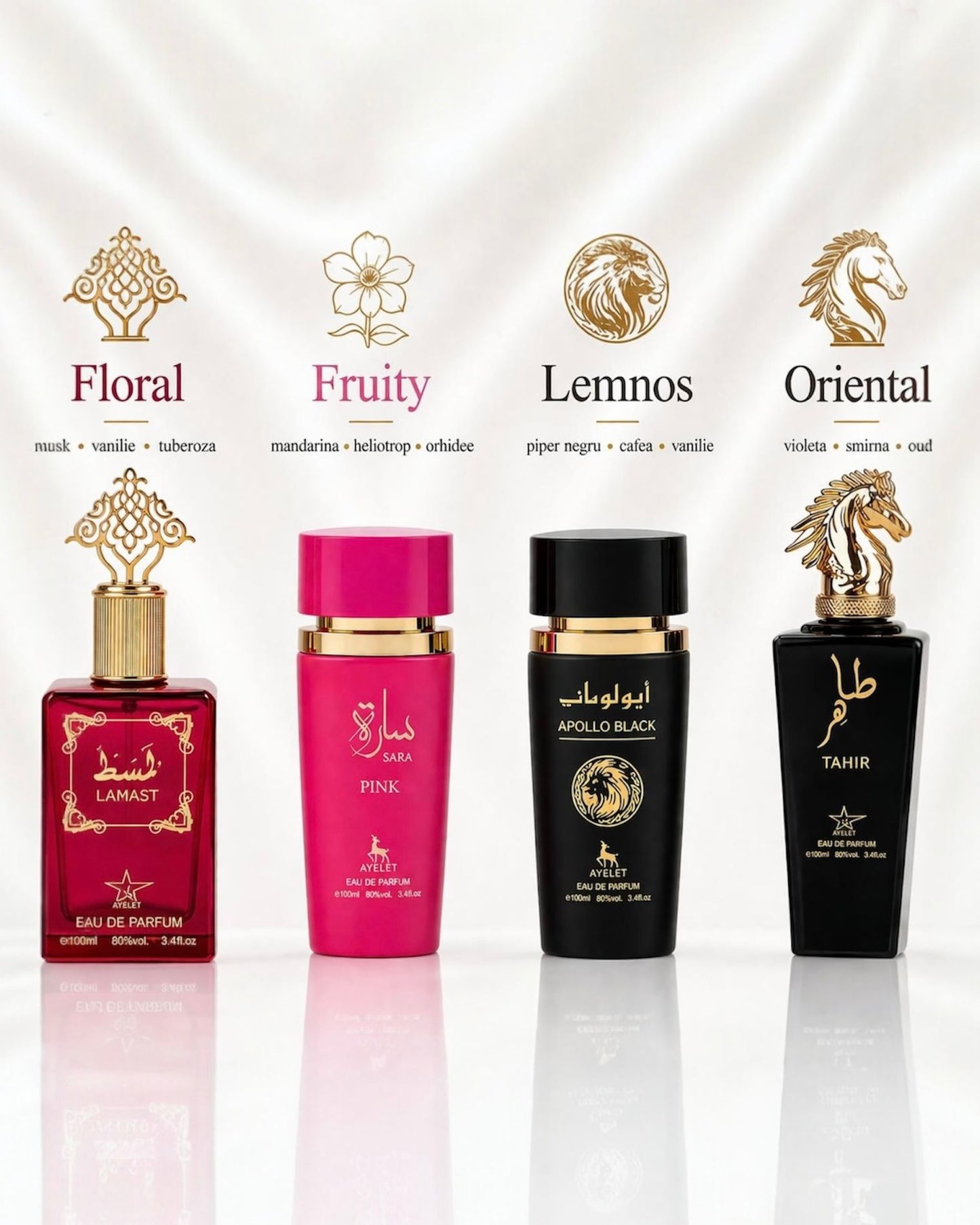 Set 4 Parfumuri Orientale ( 2xDama + 2xBarbat) - Lamast + Sara Candy + Apollo Black + Tahir