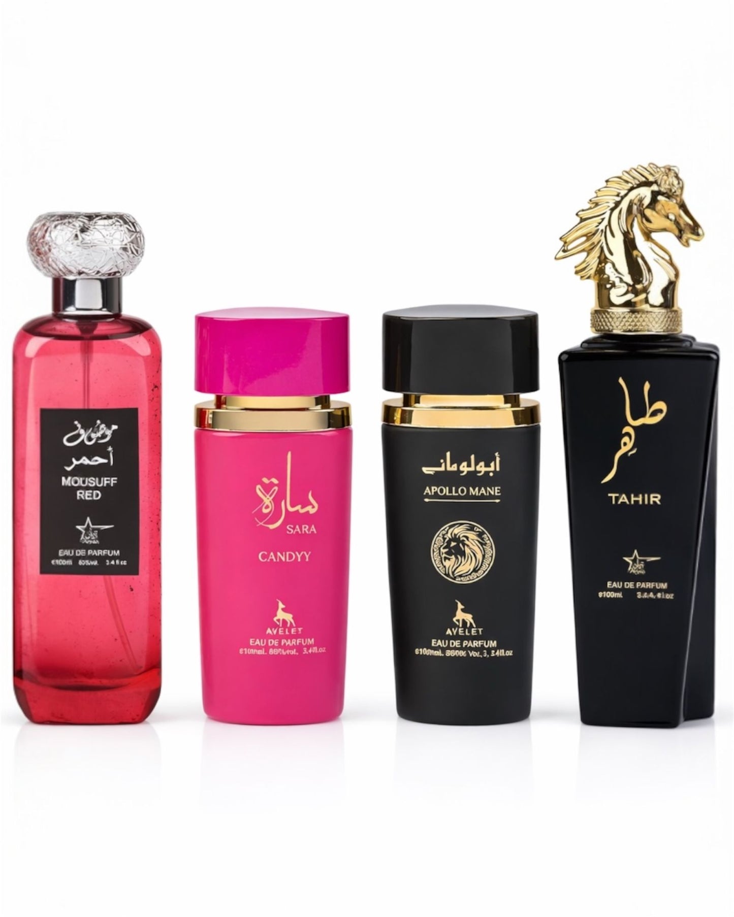 Set 4 Parfumuri Orientale ( 2xDama + 2xBarbat) - Mousuff Red + Sara Candy + Apollo Black + Tahir