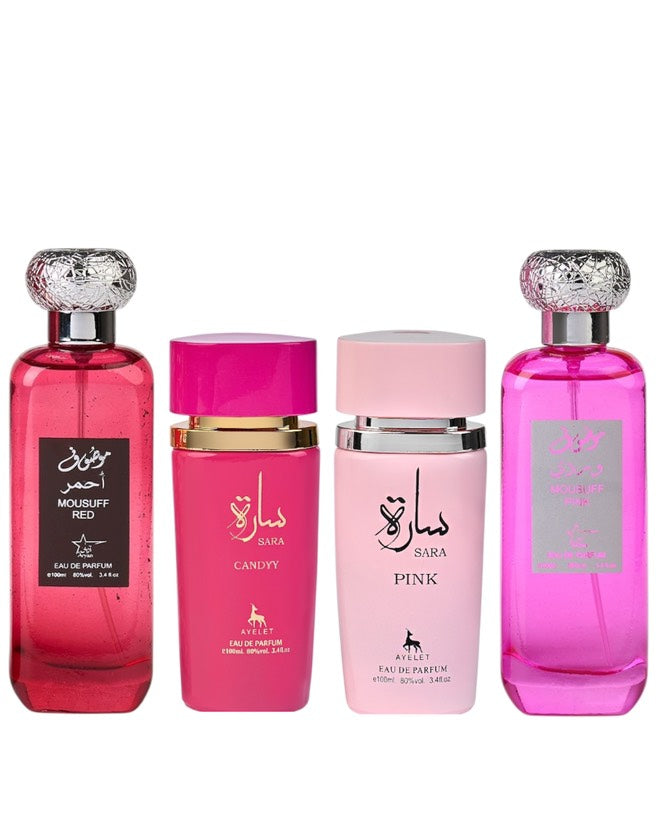 Set 4 Parfumuri Orientale De Dama - Mousuff Red + Sara Candy + Sara Pink + Mousuff Pink