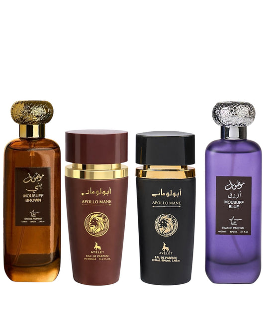 Set 4 Parfumuri Orientale De Barbati - Mousuff Brown + Apollo Black + Apollo Brown + Mousuff Blue