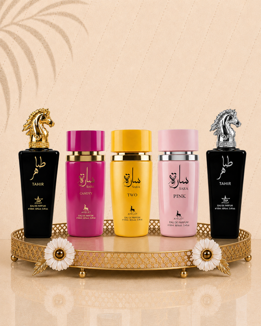 Set 5 Parfumuri Orientale (3xDama + 2xBarbat) - Tahir Gold + Sara Candy + Sara Pink + Sara Two + Tahir Silver