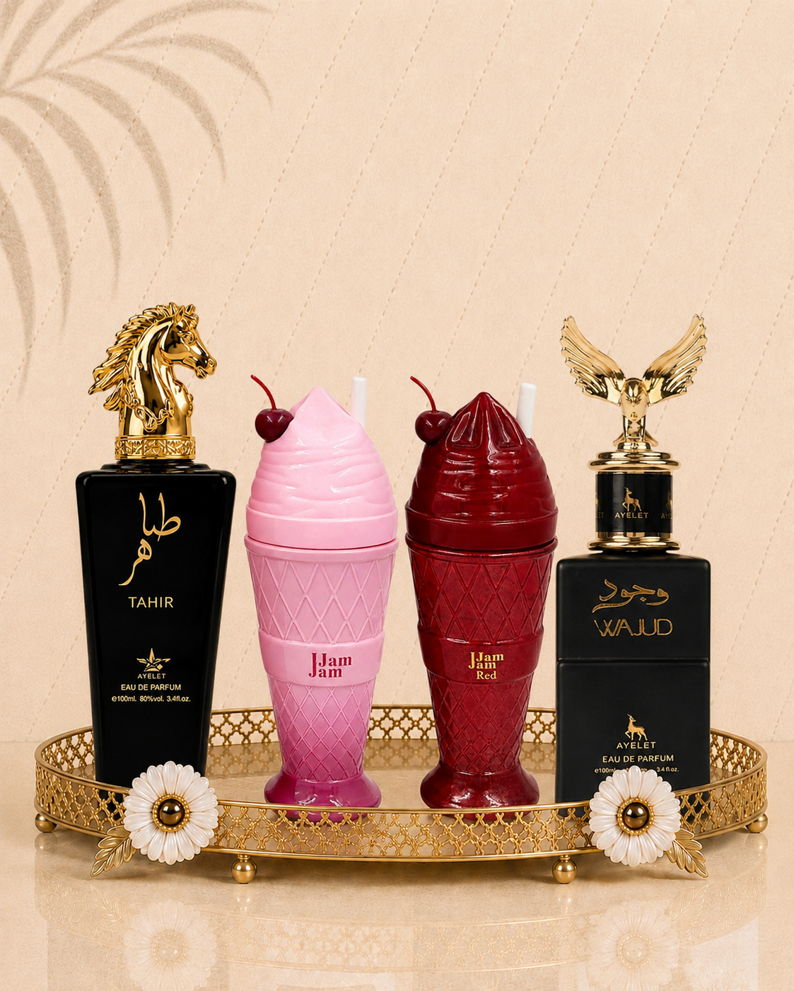 Set 4 Parfumuri Orientale (2x Barbat + 2x Dama) - Tahir Gold + Jam Jam Red + Jam Jam Pink + Wajud
