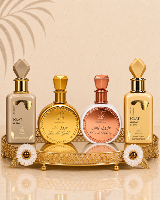 Set 4 Parfumuri Orientale de Dama - Éclat Banoffe + Éclat Vanilla + Farukh Gold + Farukh White