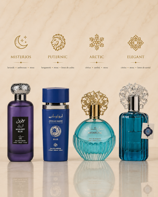 Set 4 Parfumuri Orientale Barbatesti - Mousuff Blue + Apollo Blue + Antartic Blue + Majd al Emarat