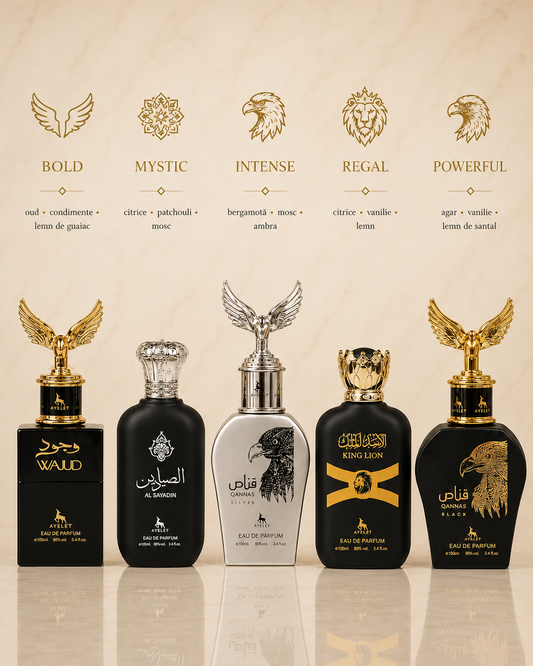 Set 5 Parfumuri Orientale Barbatesti - Wajud + Al Sayadin + Qannas Silver + King Lion + Qannas Black