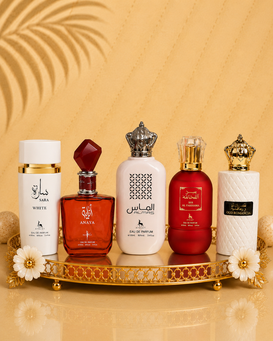 Set 5 Parfumuri Orientale De Dama - Almas + Anaya + Sara White + Ser al Fakhama + Oud Romancia