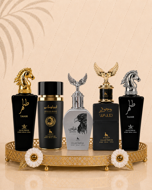 Set 5 Parfumuri Orientale Barbatesti - Tahir Gold + Apollo Mane + Wajud + Qannas Silver + Tahir Silver
