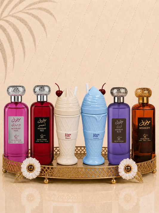 Set 6 Parfumuri Orientale ( 3xDama + 3xBarbat) - Mousuff Brown + Mousuff Blue + Mousuff Red +Mousuff Pink + Jam Jam Azzuro + Jam Jam Bianco