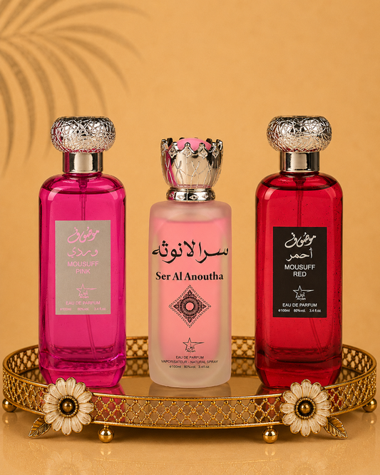 Set 3 Parfumuri Orientale De Dama - Mousuff Pink + Ser al Antha + Mousuff Red