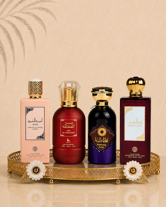 Set 4 Parfumuri Orientale ( 2xDama + 2xBarbat) - Ameerat Wardi + Ser Al Fakhama + Mukhallat Taiba + Ameerat Al Sharq