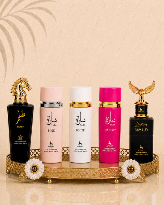 Set 5 Parfumuri Orientale ( 3xDama + 2xBarbat ) - Tahir + Sara Pink + Sara White + Sara Candy + Wajud