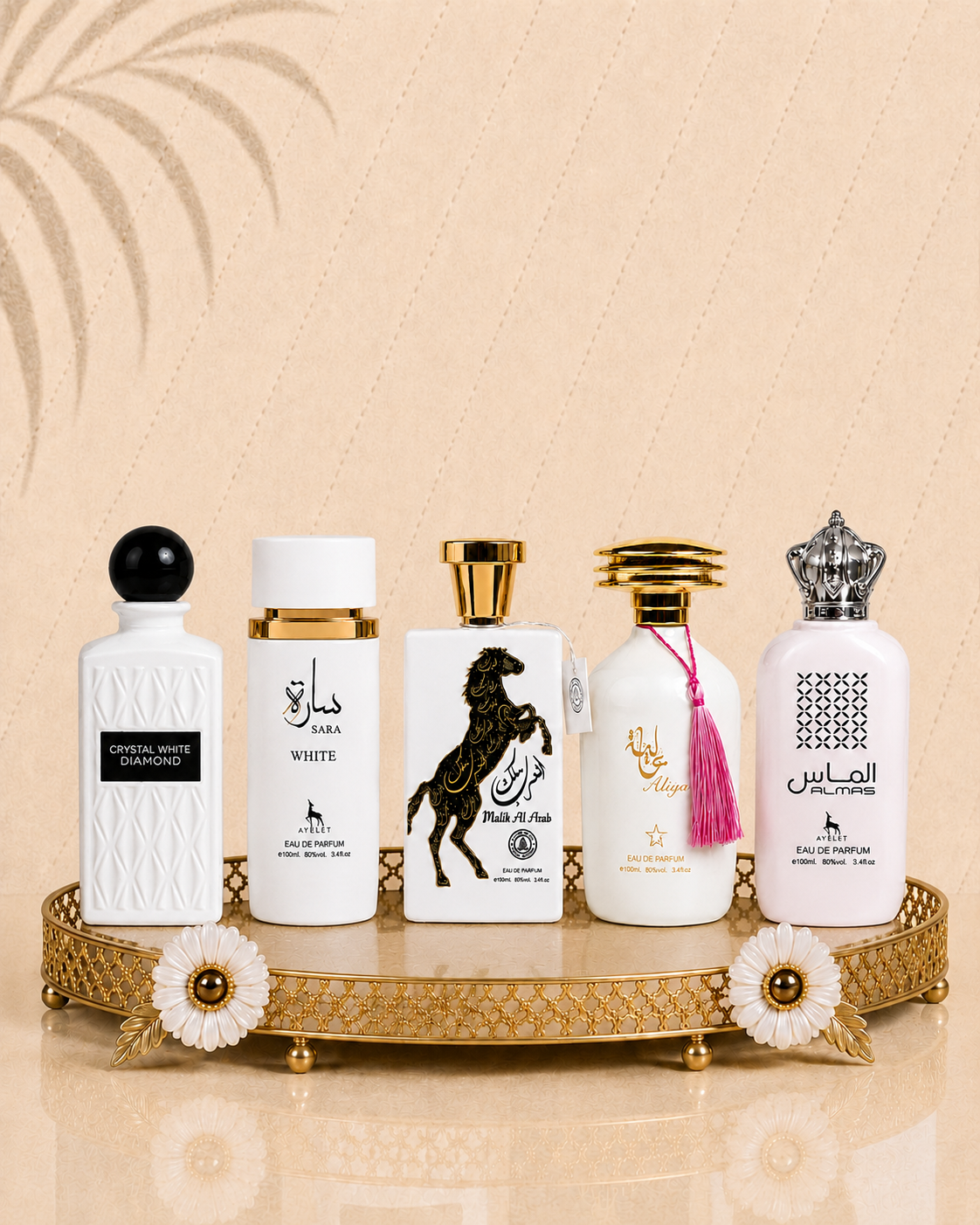 Set 5 Parfumuri Orientale ( 3xDama + 2xBarbat) - Sara White + Crystal White Diamonds + Malik al Arab + Aliya + Almas