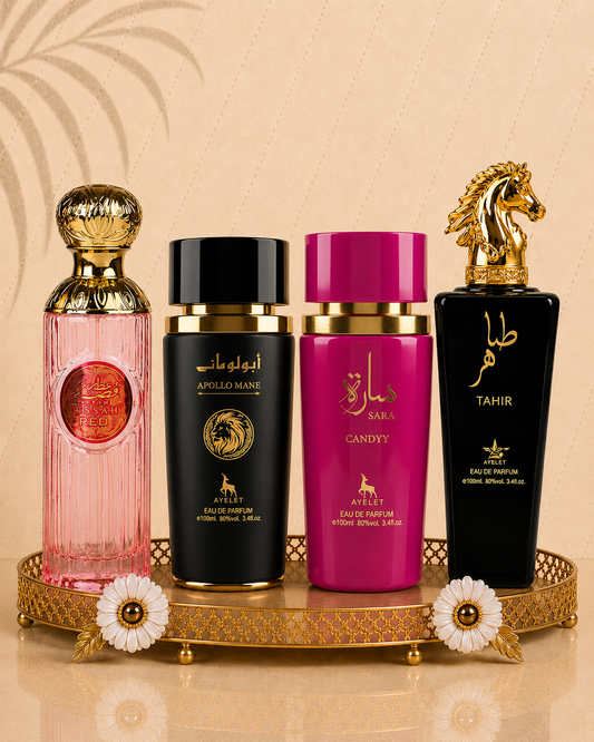 Set 4 Parfumuri Orientale ( 2xDama + 2xBarbat ) - Gissah Red + Sara Candy + Apollo Black + Tahir