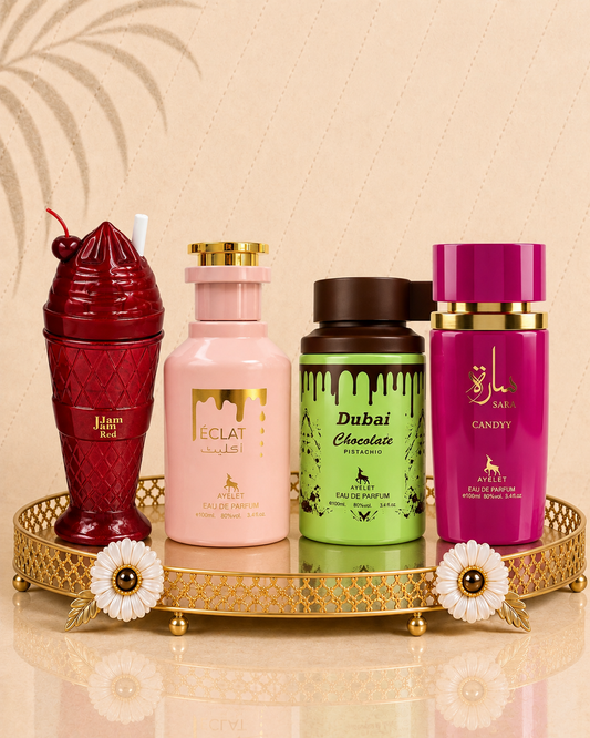 Set 4 Parfumuri Orientale de Dama - Jam Jam Red + Eclat + Dubai Choco + Sara Candy