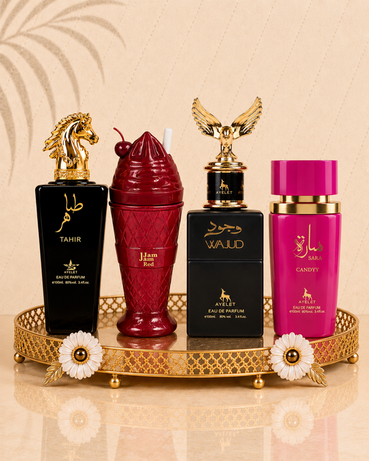 Set 4 Parfumuri Orientale (2x Barbat + 2x Dama) - Tahir Gold + Jam Jam Red + Wajud + Sara Candy