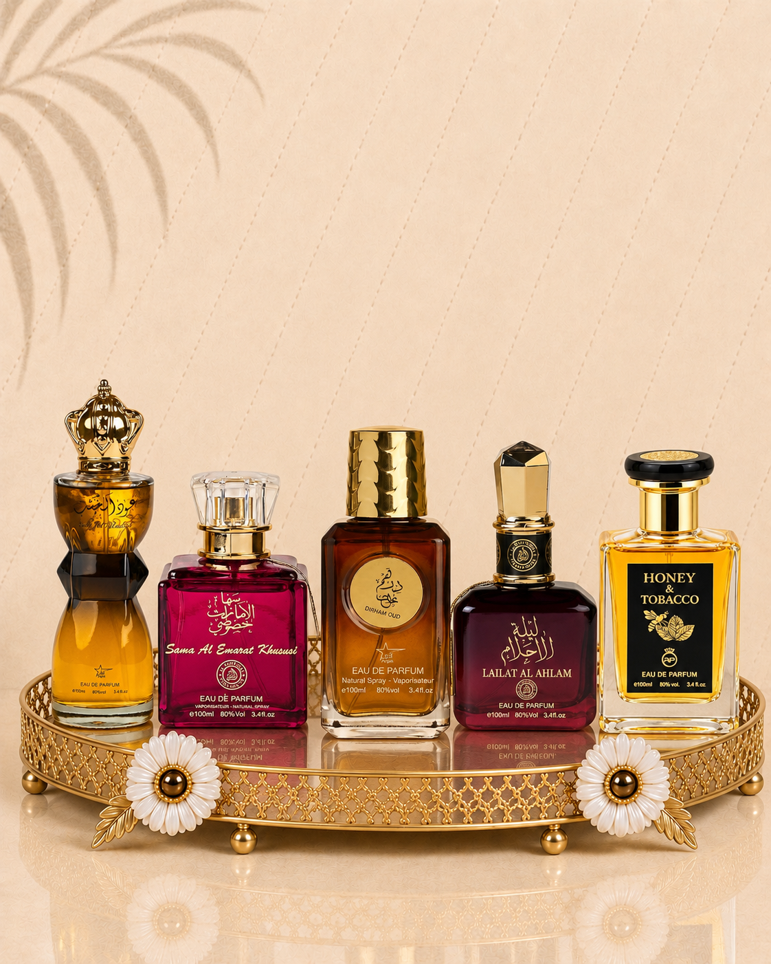 Set 5 Parfumuri Orientale ( 3xDama + 2xBarbat ) - Oud al Khashab + Sama Emarat + Dirham Oud + Lailat Ahlam + Honey & Tobacco