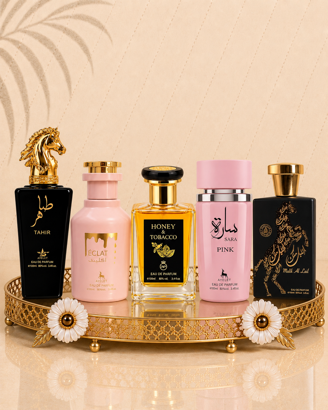 Set 5 Parfumuri Orientale ( 2xDama + 3xBarbat) - Tahir + Eclat + Honey & Tobacco + Sara Pink + Malik al Lail