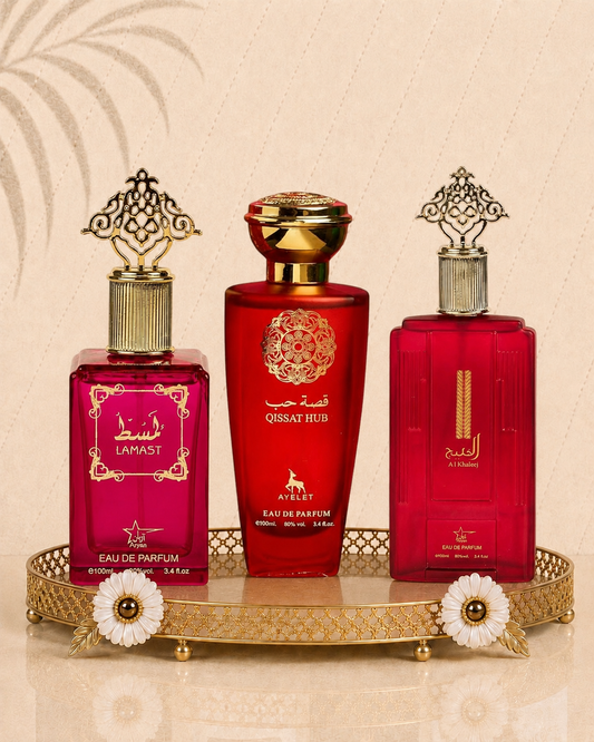 Set 3 Parfumuri Orientale De Dama - Lamast + Al Khaleej + Qissat Hub Red