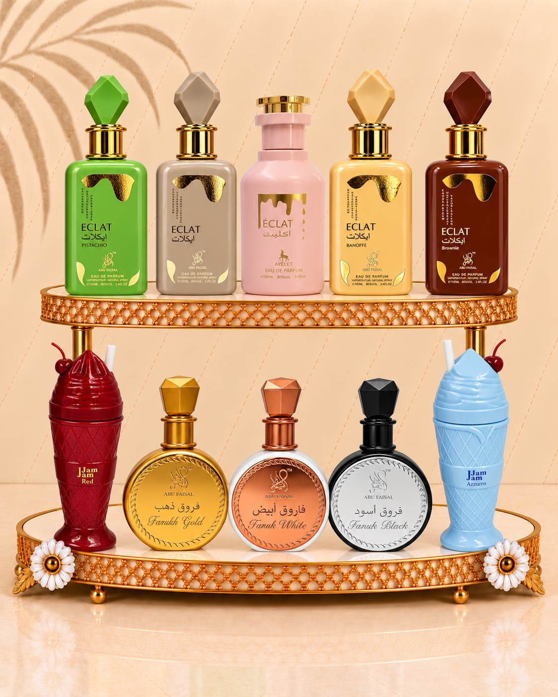 Set 10 Parfumuri Orientale de Dama - Éclat Banoffe + Éclat Pistachio + Éclat Vanilla + Éclat Brownie + Eclat + Farukh White + Farukh Black + Farukh Gold + Jam Jam Azzuro + Jam Jam Red