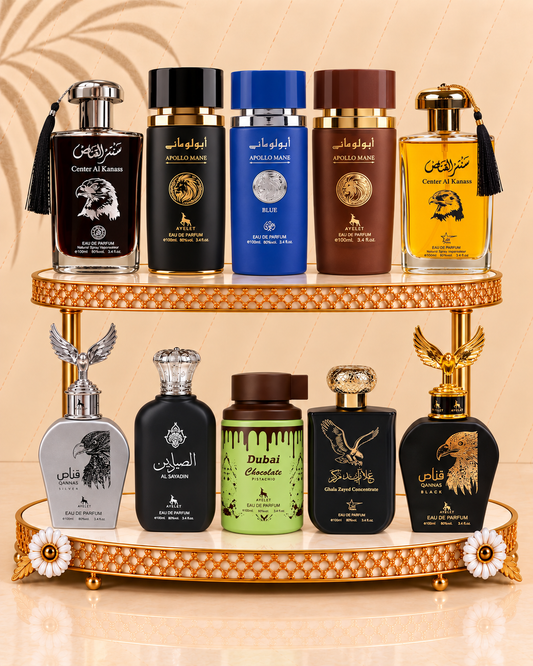 Set 10 Parfumuri Orientale Barbatesti - Apollo Black + Apollo Brown + Apollo Blue + Center al Kanass Silver + Center al Kanass + Qannas Silver + Qannas Black + Al Sayadin + Dubai Choco + Ghala Zayed