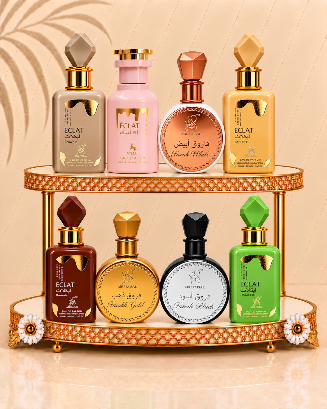 Set 8 Parfumuri Orientale de Dama - Éclat Banoffe + Éclat Pistachio + Éclat Vanilla + Éclat Brownie + Eclat + Farukh White + Farukh Black + Farukh Gold