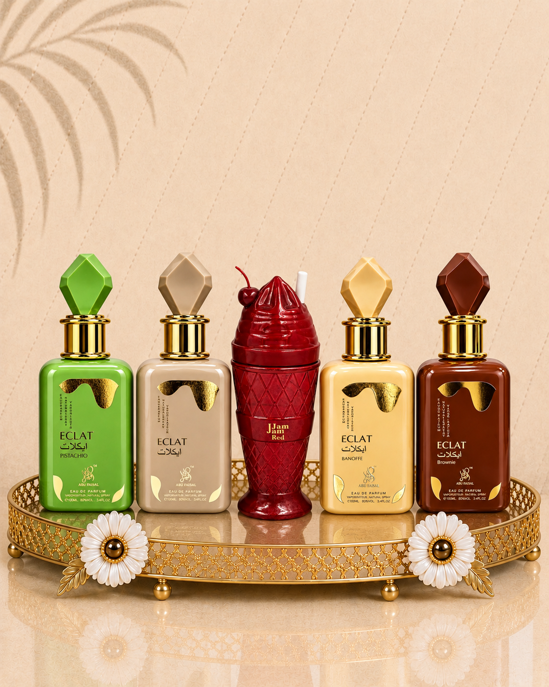 Set 5 Parfumuri Orientale De Dama - Éclat Banoffe + Éclat Pistachio + Éclat Vanilla + Éclat Brownie + Jam Jam Red