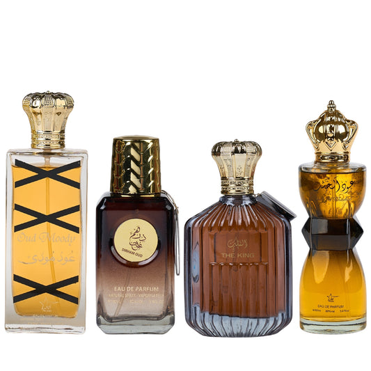 Set 4 Parfumuri Orientale de Barbati - Oud Moody + Dirham Oud + The King + Oud Al Khashab