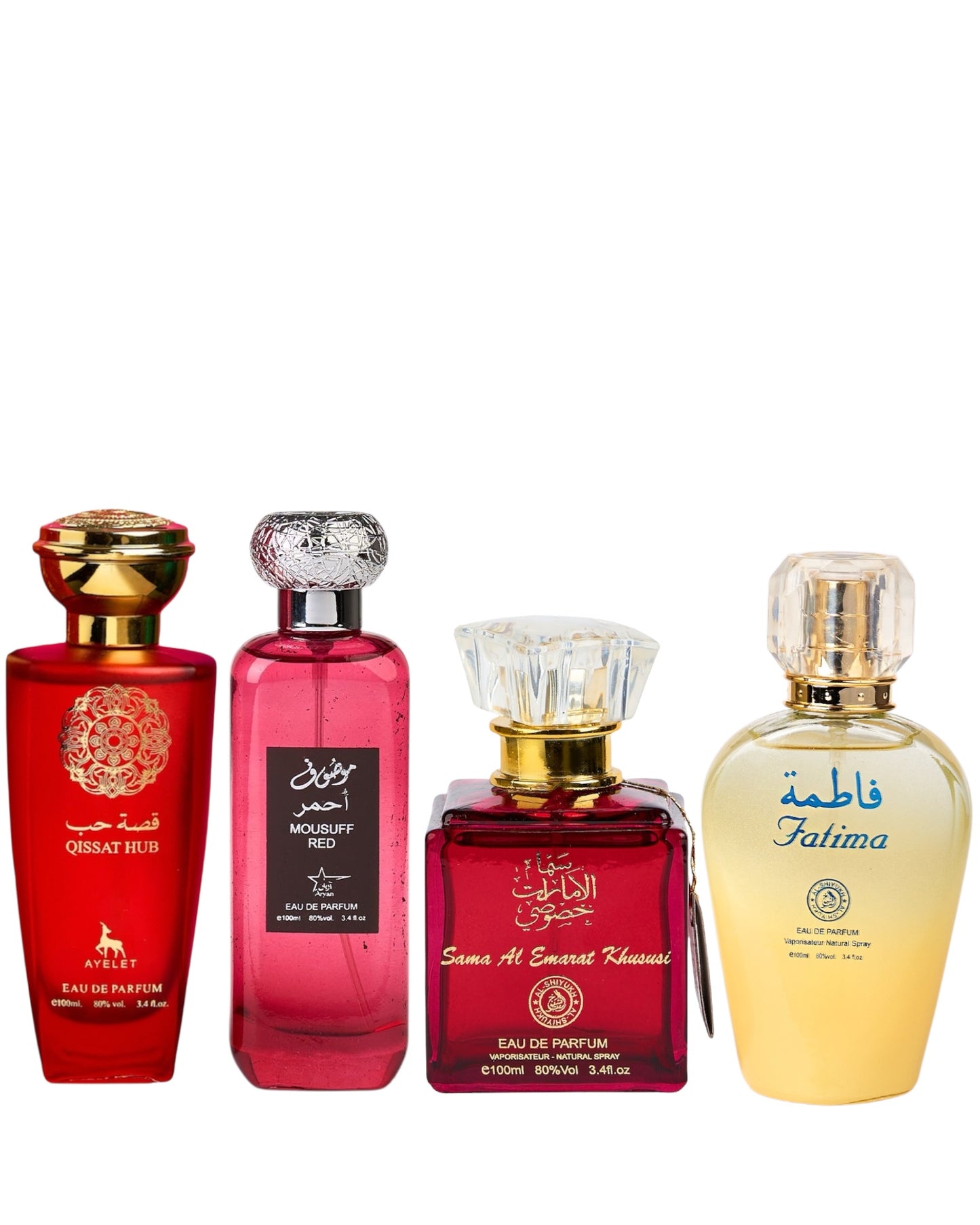 Set 4 Parfumuri Orientale de Dama - Qissat Hub Red + Mousuff Red + Sama Al Emarat + Fatima