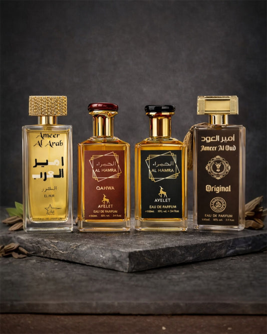 Set 4 Parfumuri Orientale De Barbati - Ameer Arab Elixir + Al Hamra + Al Hamra Qahwa + Ameer Oud Original