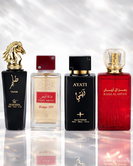 Set 4 Parfumuri Orientale ( 2xDama + 2xBarbat) - Tahir + Rouge 555 + Ayati Black + Ramz Aryan