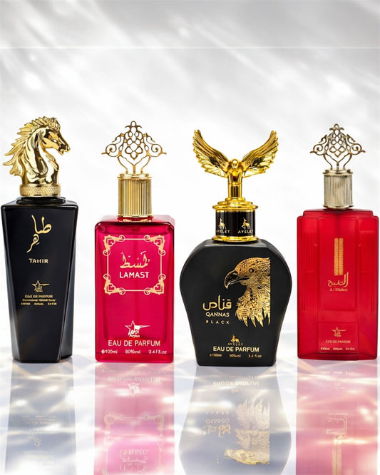 Set 4 Parfumuri Orientale ( 2xDama + 2xBarbat) - Tahir + Lamast + Al Khaleej + Qannas Black (Copy)