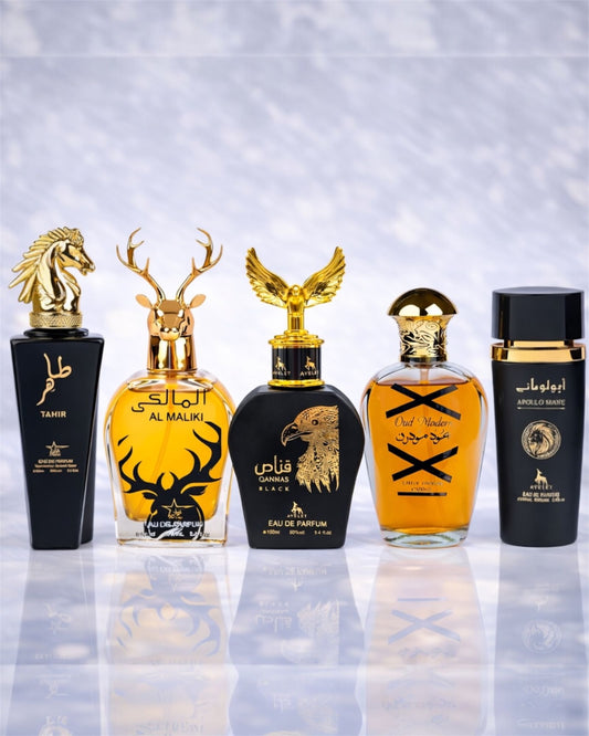 Set 5 Parfumuri Orientale Barbatesti - Tahir + Qannas Black + Apollo Black + Oud Modern + Maliki