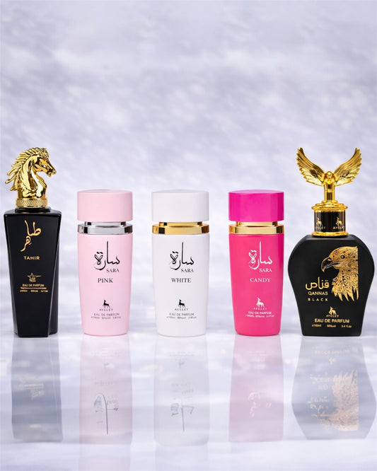 Set 5 Parfumuri Orientale ( 3xDama + 2xBarbat ) - Tahir + Sara Pink + Sara White + Sara Candy + Qannas Black