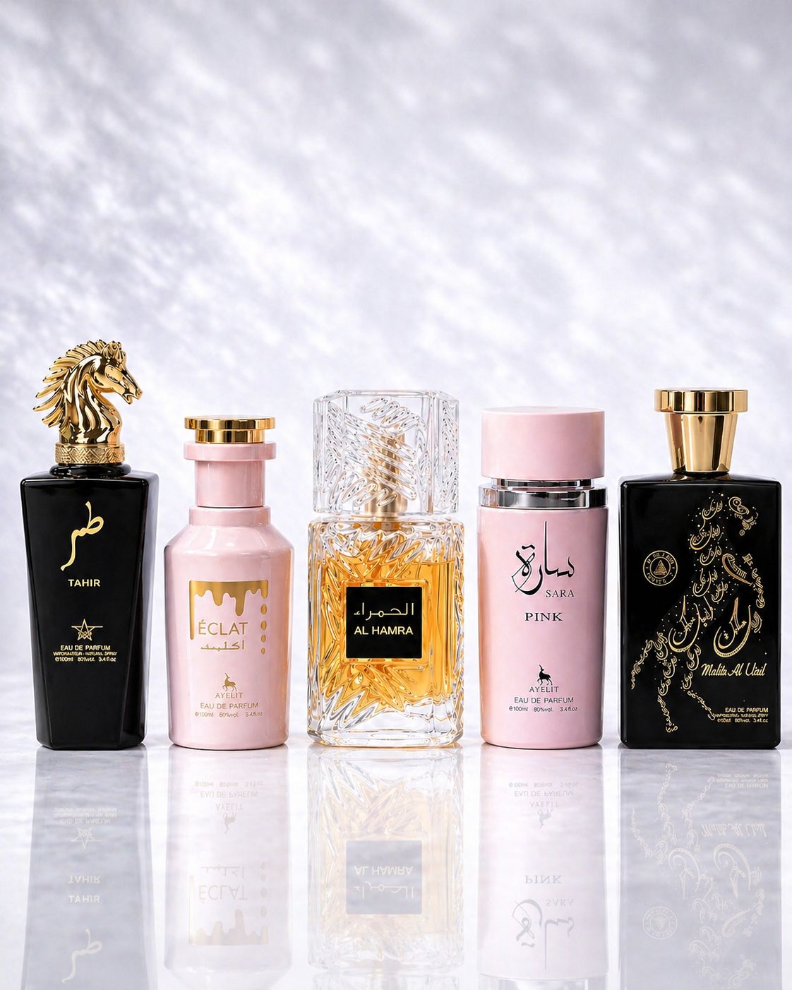 Set 5 Parfumuri Orientale ( 2xDama + 3xBarbat) - Tahir + Eclat + Al Hamra Royal + Sara Pink + Malik al Lail