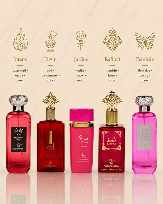 Set 5 Parfumuri Orientale De Dama - Mousuff Red + Al Khaleej + Sara Candy + Lamast + Mousuff Pink