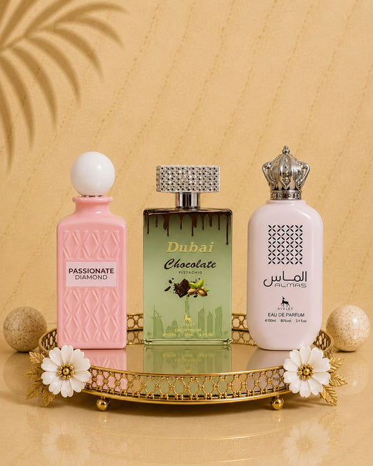 Set 3 Parfumuri Orientale De Dama - Passionate Diamond + Dubai Chocolate + Almas