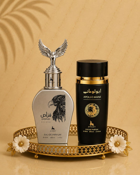 Set 2 Parfumuri Orientale Barbatesti - Apollo Mane Black + Qannas Silver