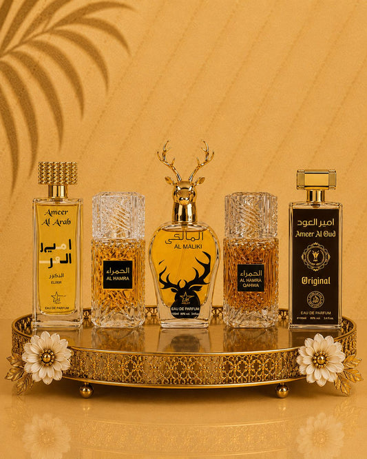 Set 5 Parfumuri Orientale De Barbati - Ameer Arab Elixir + Al Hamra Royal + Maliki + Al Hamra Qahwa + Ameer Oud Original