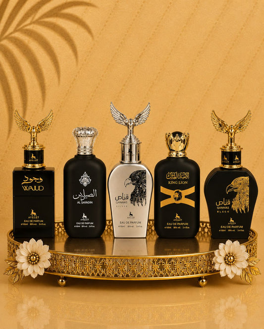 Set 5 Parfumuri Orientale Barbatesti - Wajud + Al Sayadin + Qannas Silver + King Lion + Qannas Black
