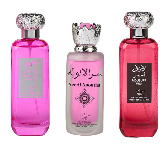 Set 3 Parfumuri Orientale De Dama - Mousuff Pink + Ser al Antha + Mousuff Red