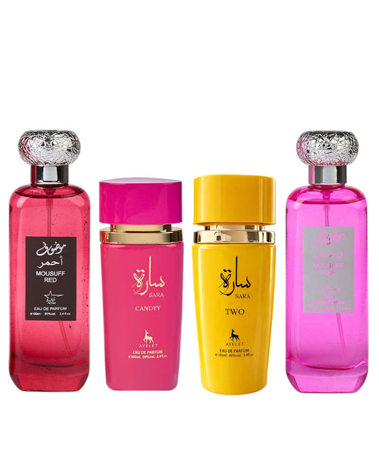 Set 4 Parfumuri Orientale De Dama - Mousuff Red + Sara Candy + Sara Two+ Mousuff Pink