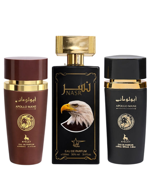 Set 3 Parfumuri Orientale De Barbati - Apollo Mane Brown + Nasr + Apollo Mane Black
