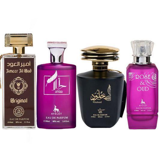 Set 4 Parfumuri Orientale ( 2xDama + 2xBarbat) - Ameer Oud Original + Ahlaa + Khulood + Rose&Oud