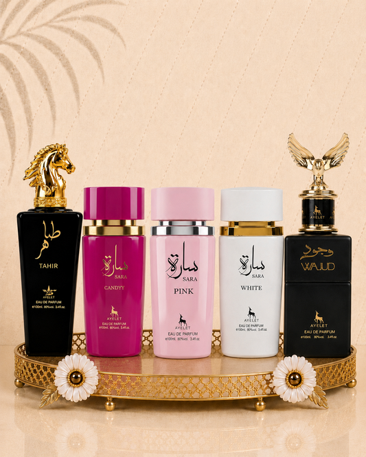 Set 5 Parfumuri Orientale ( 3xDama + 2xBarbat ) - Tahir + Sara Pink + Sara White + Sara Candy + Wajud