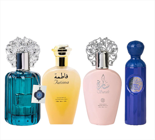 Set 4 Parfumuri Orientale ( 2xDama + 2xBarbat ) - Gissah Blue + Fatima + Sarah + Majd Al Emarat