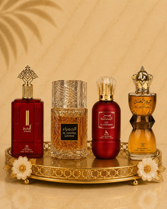 Set 4 Parfumuri Orientale (2xDama + 2xBarbat) - Al Khaleej + Al Hamra Qahwa + Ser Al Fakhama + Oud Al Khashab