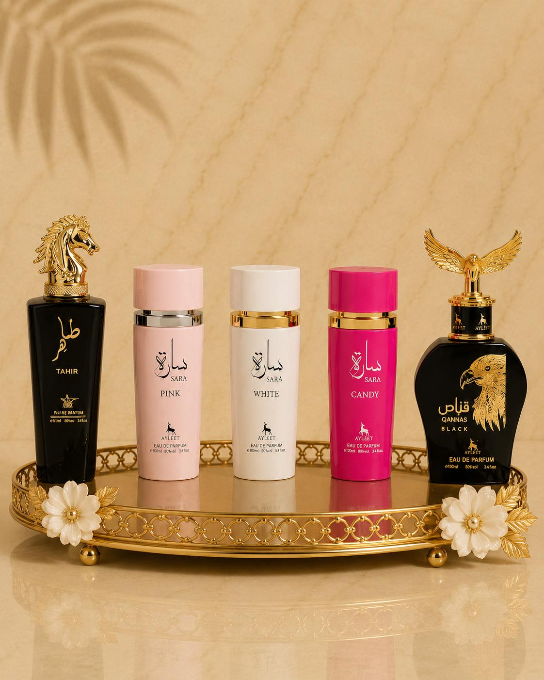 Set 5 Parfumuri Orientale ( 3xDama + 2xBarbat ) - Tahir + Sara Pink + Sara White + Sara Candy + Qannas Black